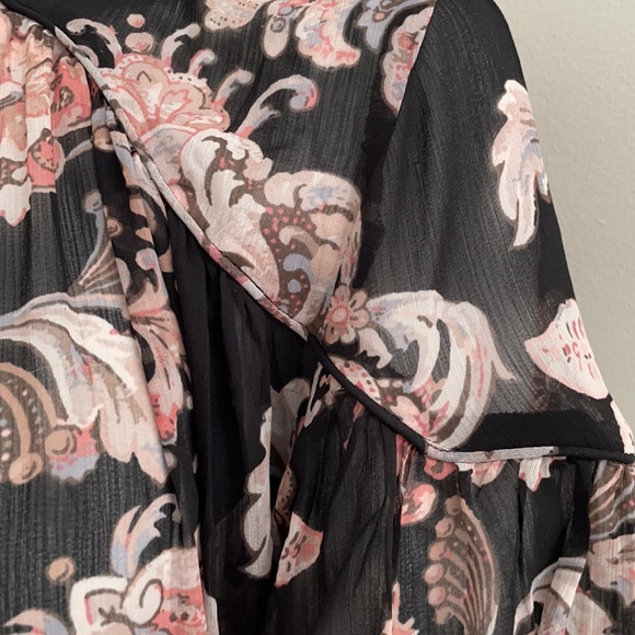 Loft Black Floral Boho Peasant Blouse L - Picture 5 of 12
